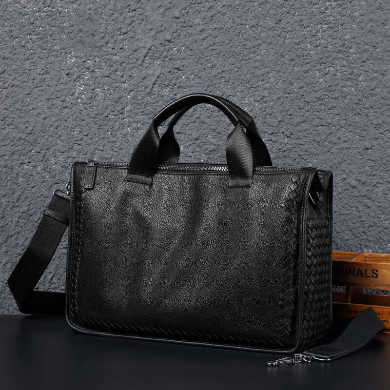 Luxury Bag Designer Genuine Business Single Shoulder Handheld Laptop Sheepskin Briefcase Woven Crossbody Men S Leather Bag