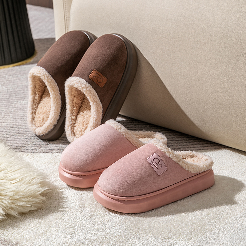 Winter Slippers for Couples, Thermal Non-Slip Cotton House Shoes, Plush Thick Sole Warm Slippers for Women and Men