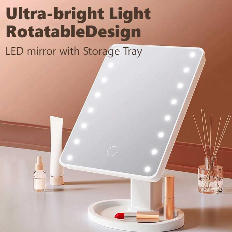 16 LED Light Vanity Mirror with Storage Base - 360 Rotating Touch-Sensitive Desktop Makeup Mirror Dimmable Lighting M251122