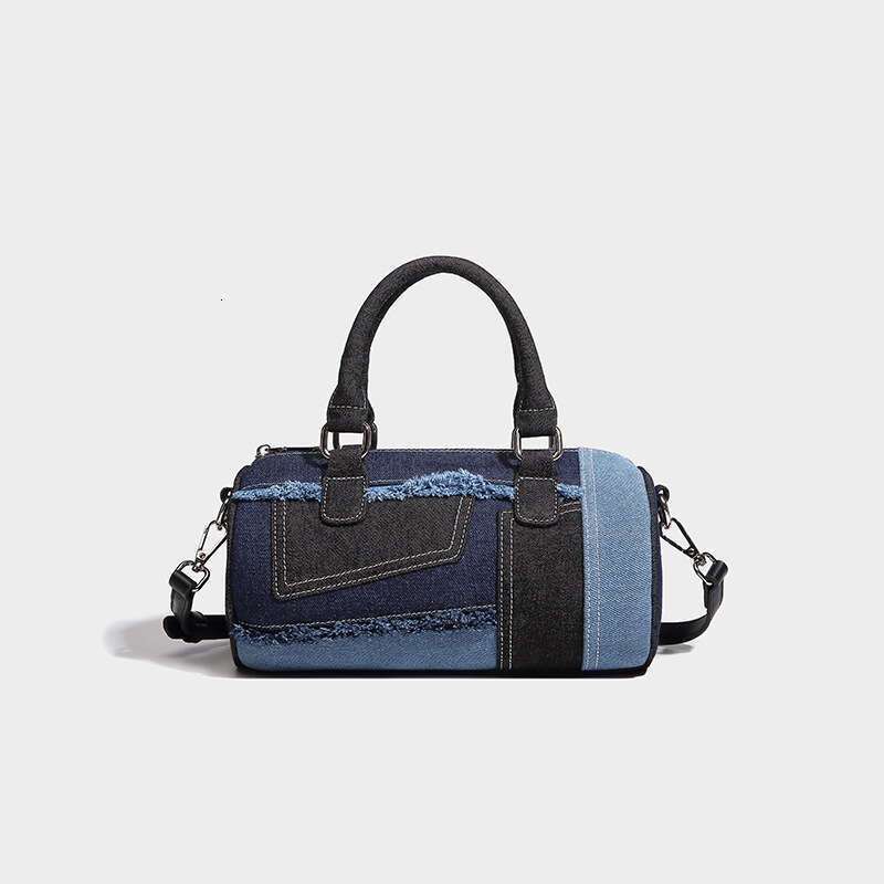 Designer Women's Bags Designer Featuring A Niche Design And Patchwork Denim Crossbody Bowling Bag, The Summer New Versatile Boston Pillow Bag