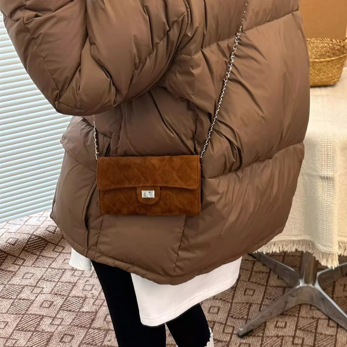 Designer Bag Vintage Suede Quilted Bag, FW 2025 Diamond Chain Crossbody Purse, Retro Underarm Shoulder Bag