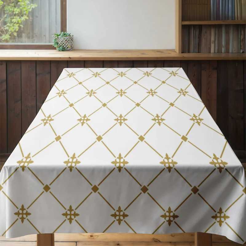 Modern geometric white tablecloth with yellow stars for dining room decor in home textiles category on platform Item C251122