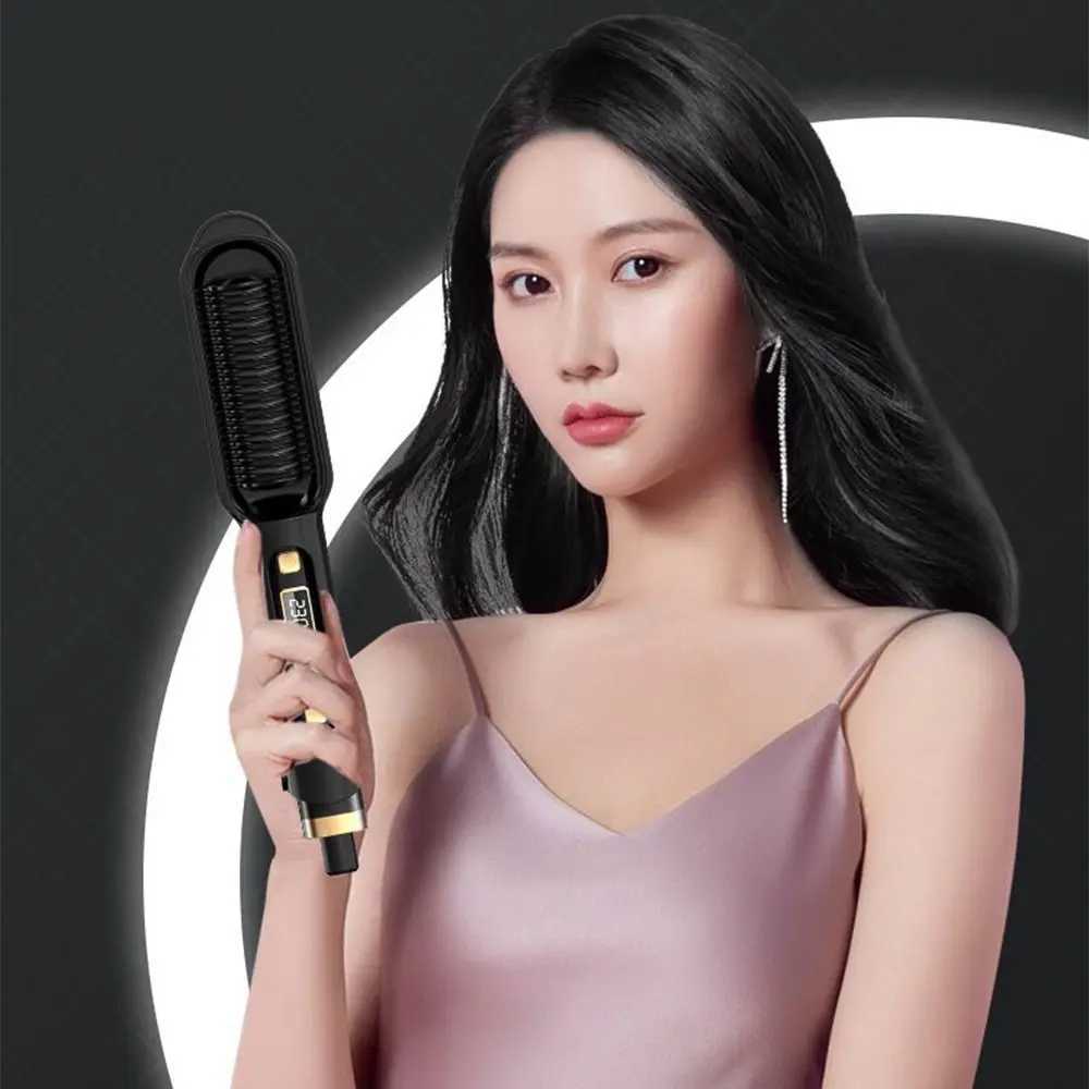 Anti Scald Electric Hair Straightening Comb 2 in 1 Fast Heating Negative Ion Straighten Brush Detangling Smooth Comb TeethT251122