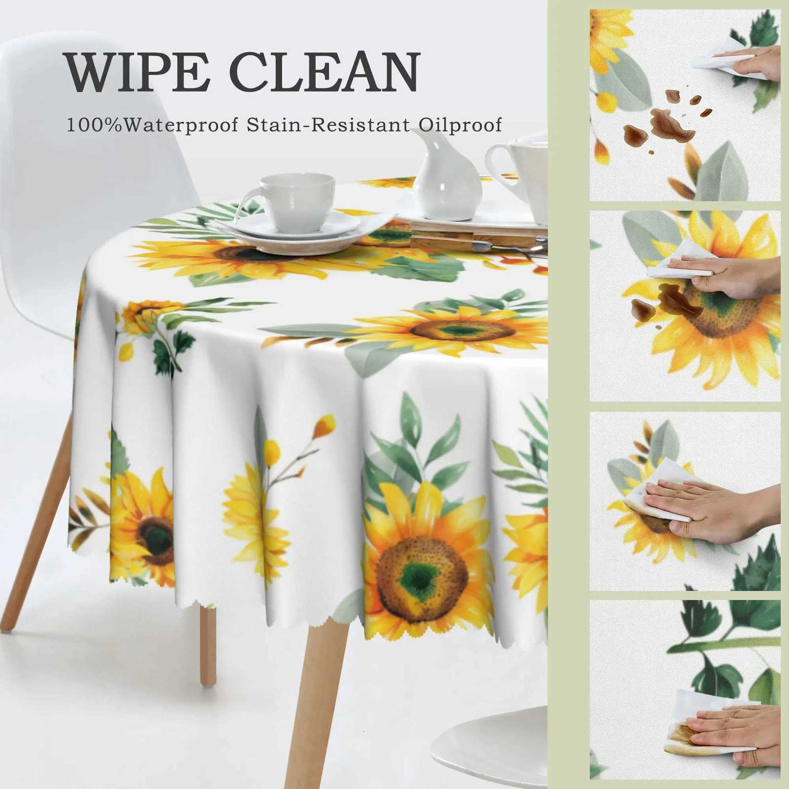 1 Piece Sunflower Floral Print Tablecloth 4 SelfAdhesiveS tickersE mbossedE dgesS uitablef orH omeK itchenL ivingR oomD iningT ableB alconyC offeeT C2