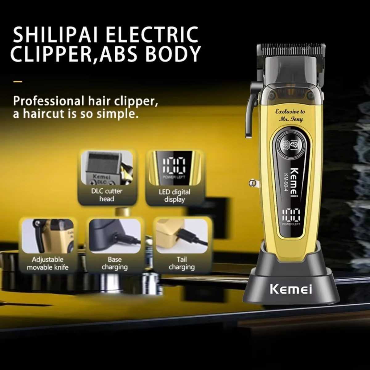 Kemei Professional 500 RPM Barber Rechargeable Trimmer Brushless Motor Mens Hair Clipper KM-90-4 W250422