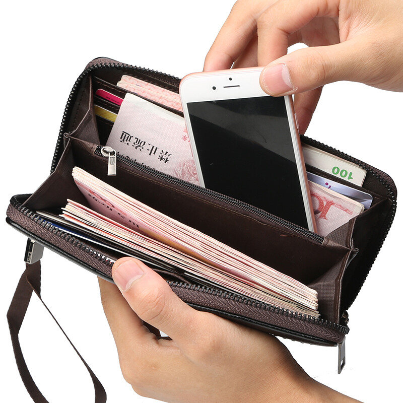 PU Leather Wallets hot Men Long Bifold Bag Zip Around Clutch Travel Purse For Checkbook Smartphone Cash With Wristlet