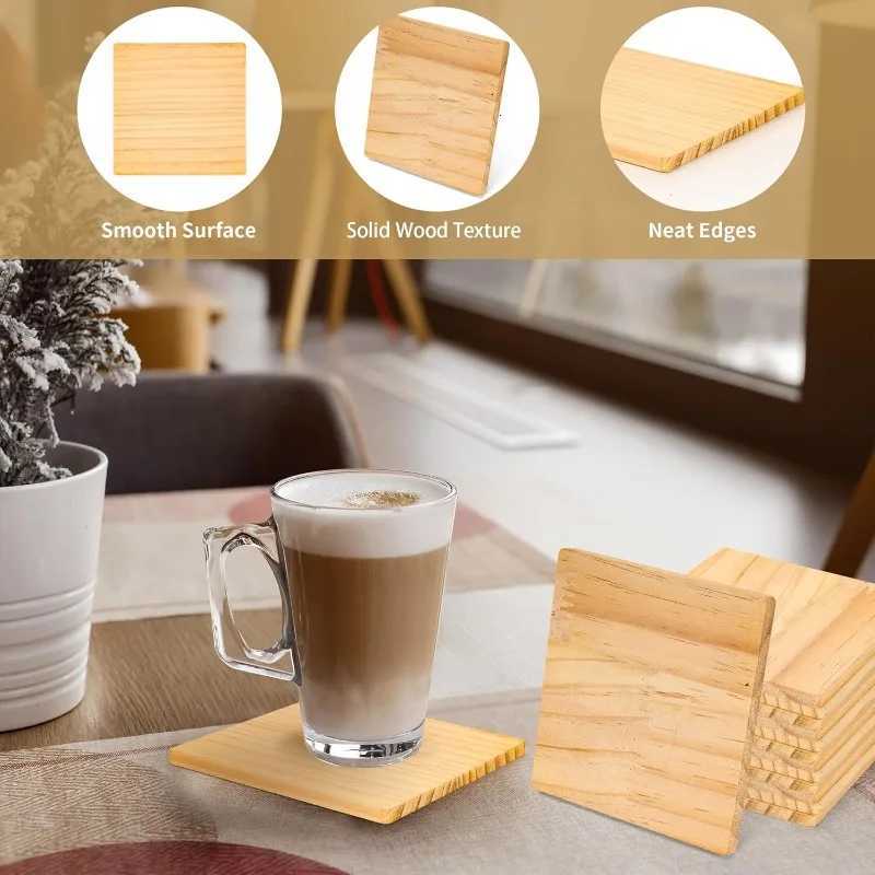 24 Pcs 4 inch Square Wood Coasters 10 cm 5 mm Thick Unfinished Wooden Coasters for Crafting DIY Drinks Painting Engraving C251122