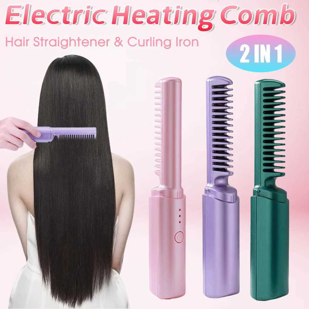 Rechargeable Mini Hair Straightener Type C Charging Constant Temperature Heating Nylon Portable Straightening Brush for TravelT251122