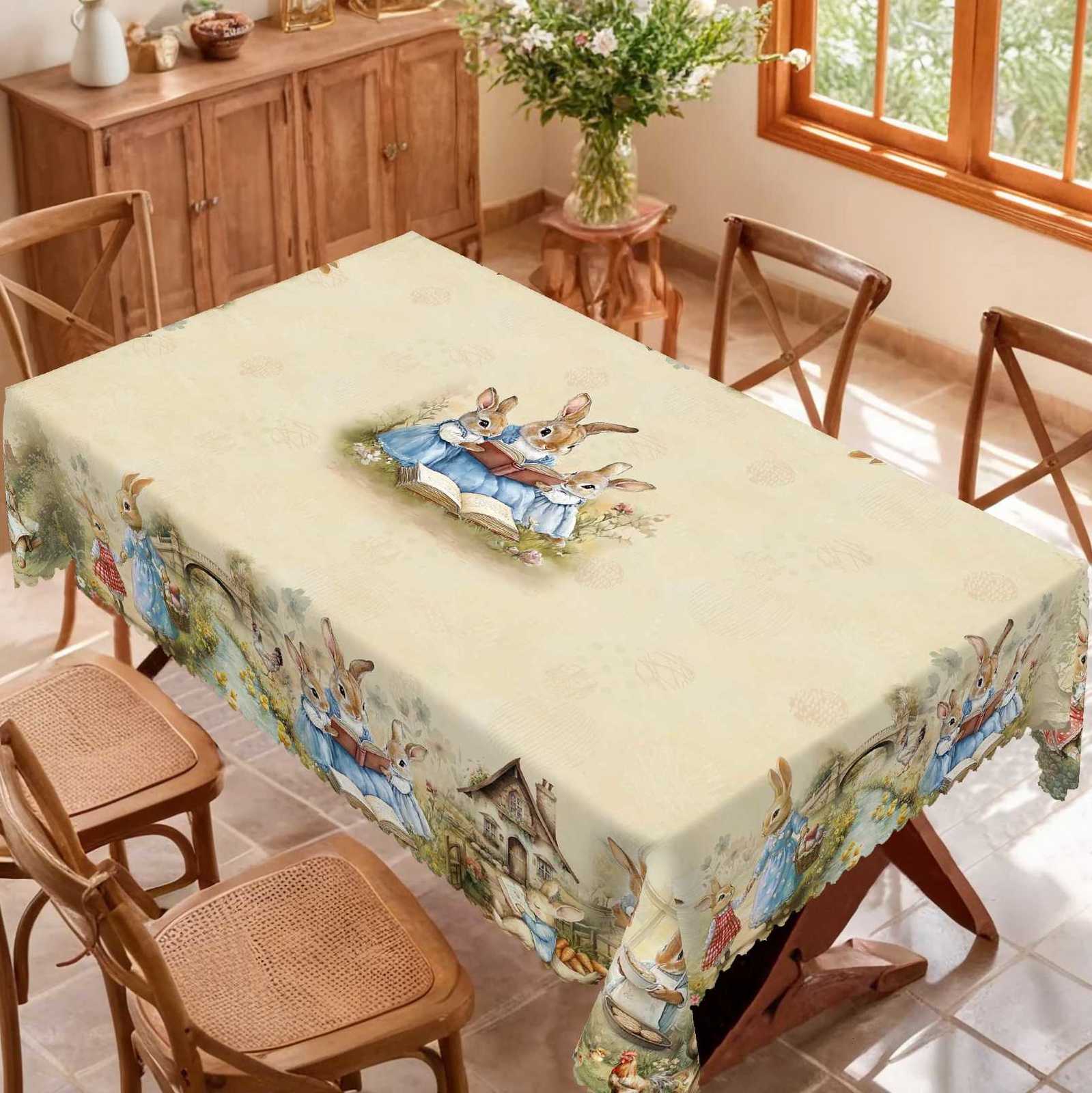 1 Easter Round Tablecloth 5 Sizes Available Retro Easter Bunny Egg Flower Print Square Tablecloth Edge Embossing Process Easter Spring C251122