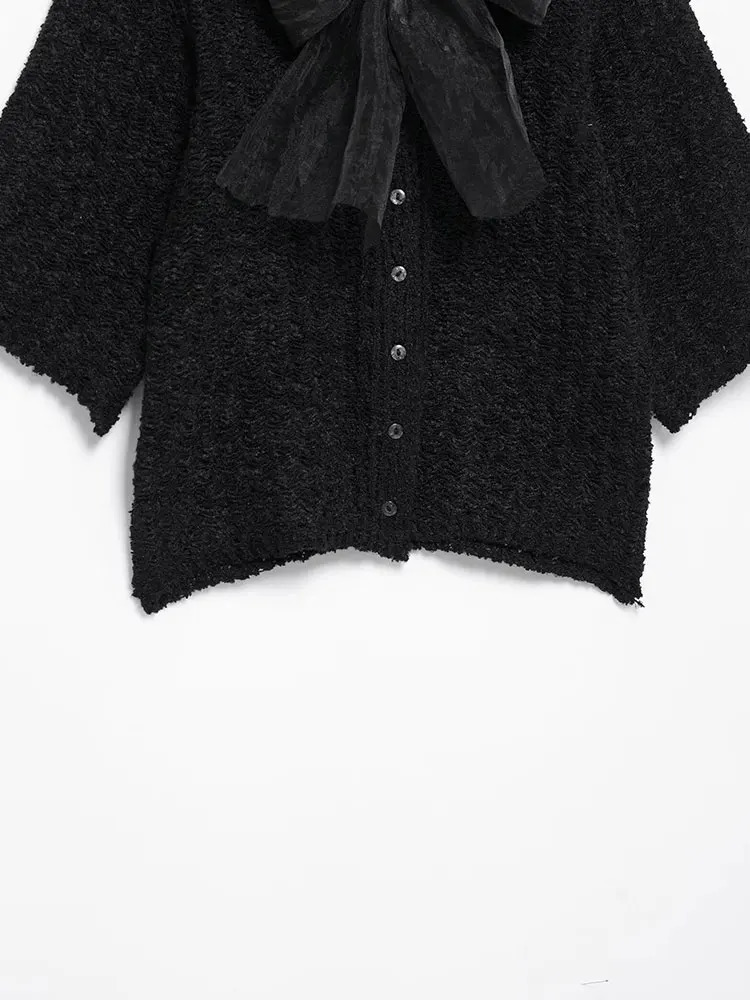 2025 Womens Cutting Sweater Fashion Bow Long Sleeve Pullover Casual Knitted Top 250420m