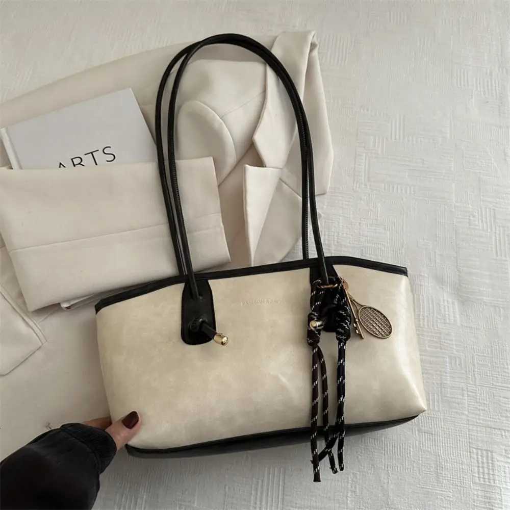 Y2K Trend Large Capacity Work Shoulder Bag Solid Color Simple Lady Handbags PU Leather Commuting Bag Women FemaleT251122