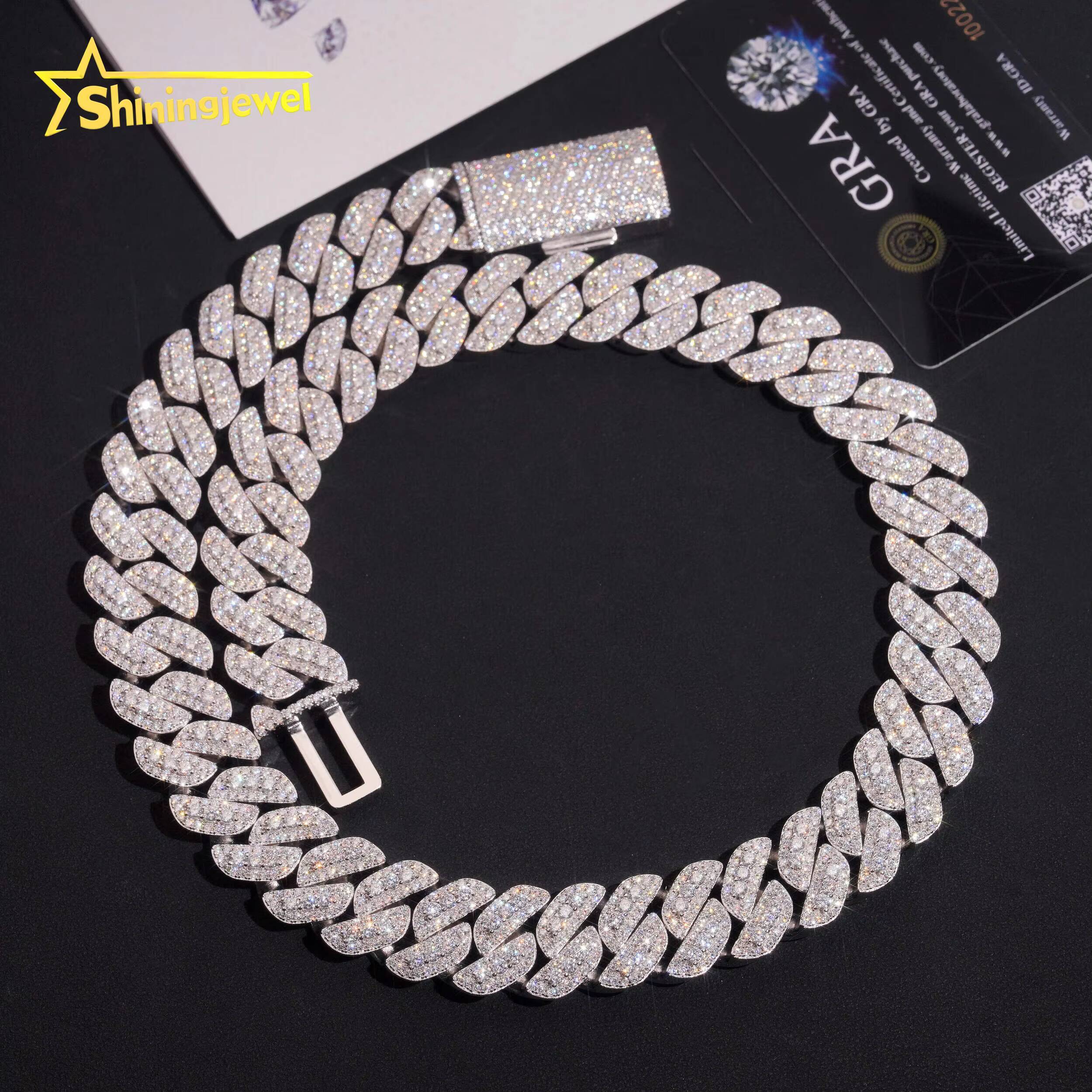 Hot Sale 10mm 13mm 15mm 18mm 3Rows 925 Silver Moissanite Diamond Cuban Chain VVS Chain Hip Hop Men Cuban Link