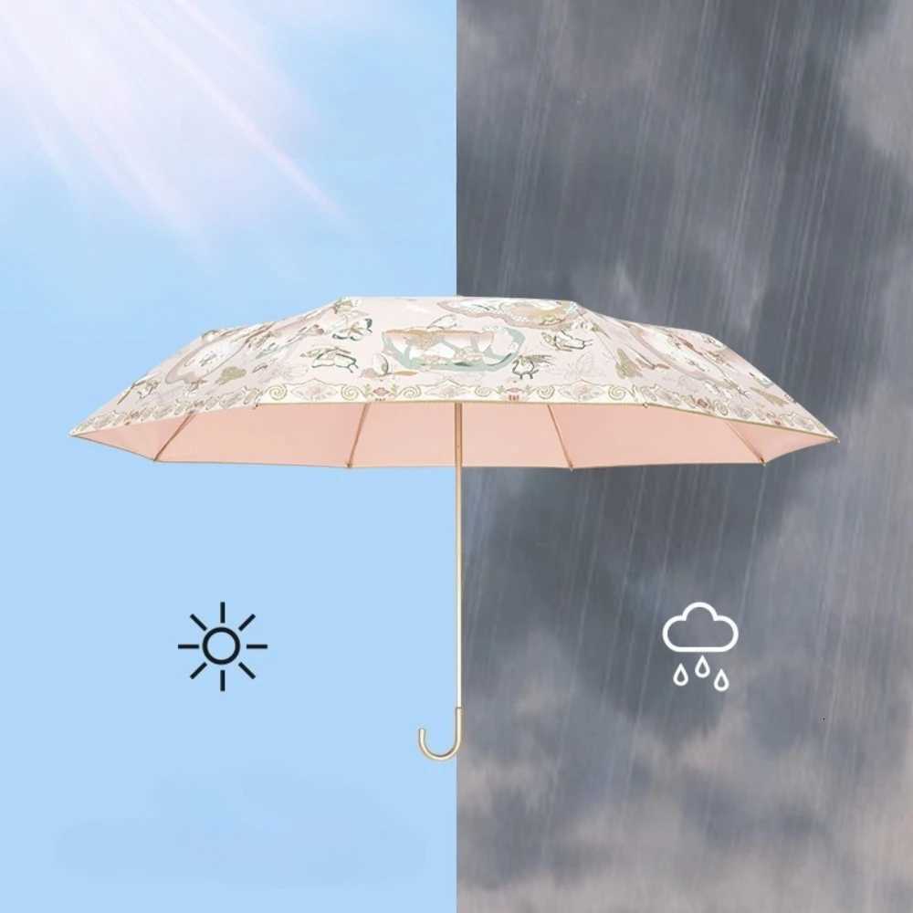 Folding Umbrella with Curved Handle High-end Beautiful Suitable for Both Sunny and Rain Use Sun Protection Womens Sun UmbrellaM251122