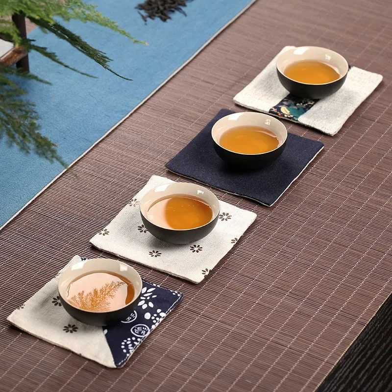 Cotton and Linen Kung Fu Tea Coasters Simple Solid Color Square Coaster Anti-scald Absorbent Heat Insulation Mat Home Mats C251122