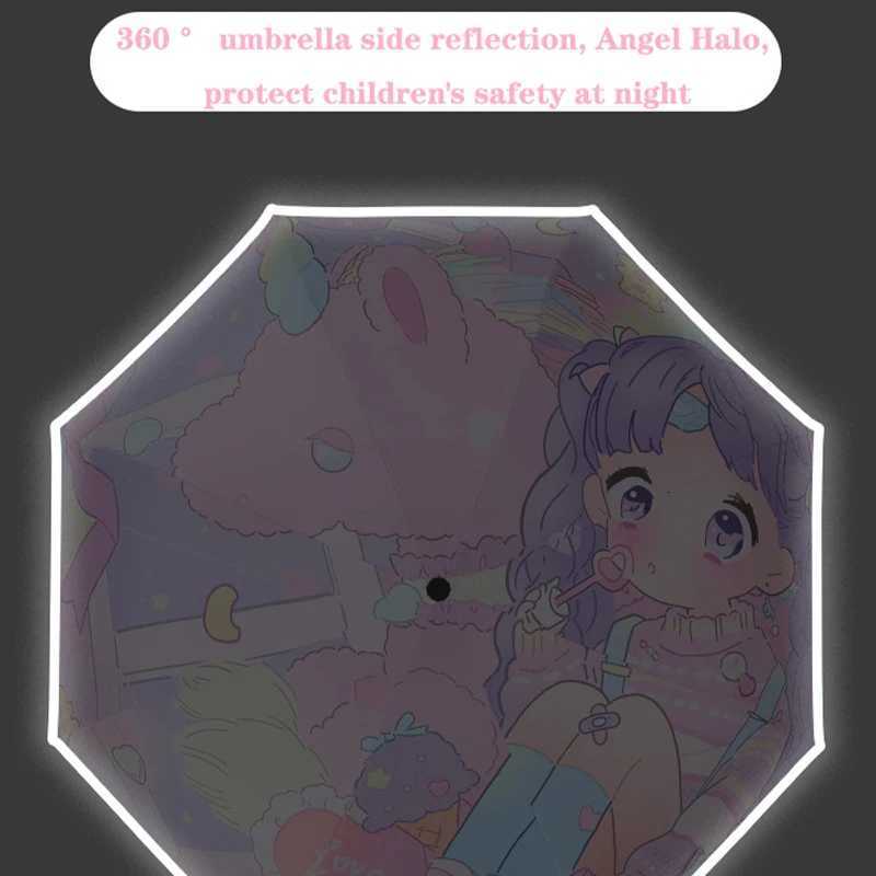 Umbrella Windproof Rain Anti UV Umbrella Cartoon Printing Black Coating Folding Automatic Umbrella Anti-rebound designM251122