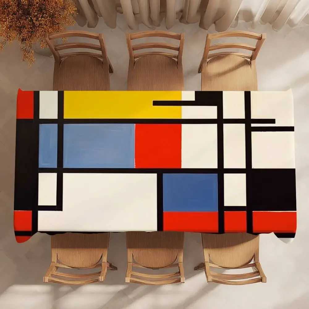 Abstract Geometric Mondrian Print Table Cloth Party Decor Dining Room Home Kitchen Patios Waterproof Stain-Proof Table Cloth C251122