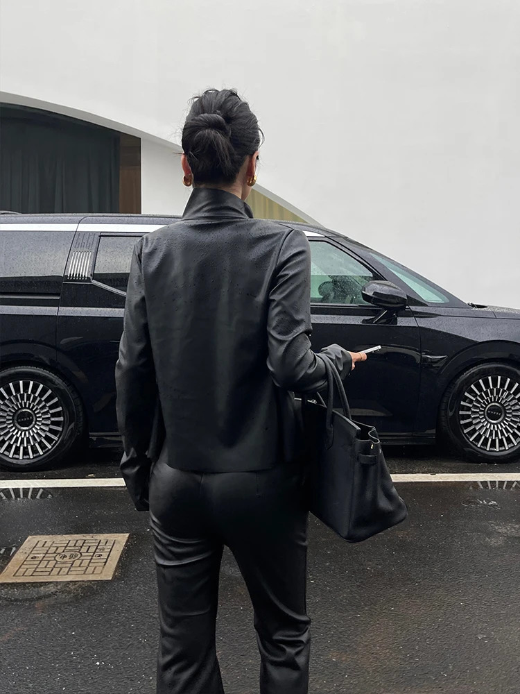 Black Spicy Girl PU Leather Jacket Womens 2024 Autumn Slim Zipper Long Sleeve Cardigan Top Suede Fashion BRQ8 251114