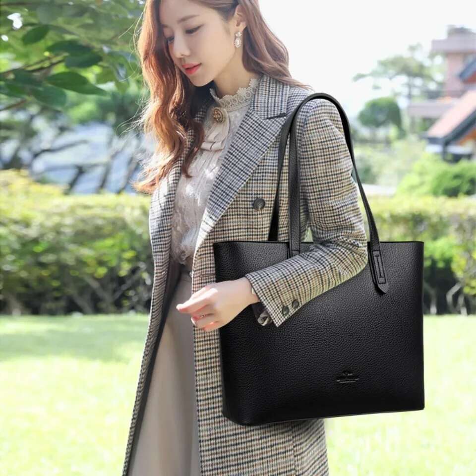 Women's Soft Leather Shoulder Designer Handbag Ladies Solid Color Casual Large Tote Bag Messenger Commuter Sac A Main