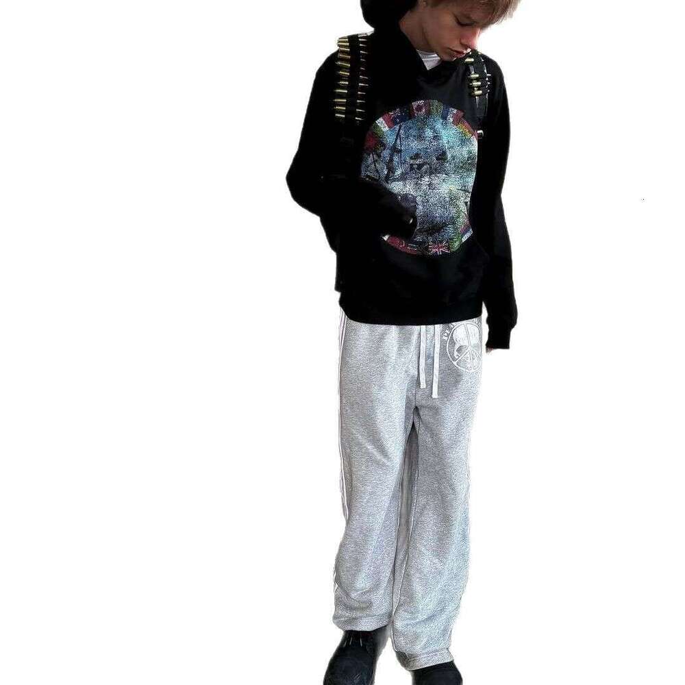 Spring and Autumn New Striped Splicing Casual for Women, Loose Straight Leg Sports Pants, High Waist Drop Feel, Wide Legs, Long Pants