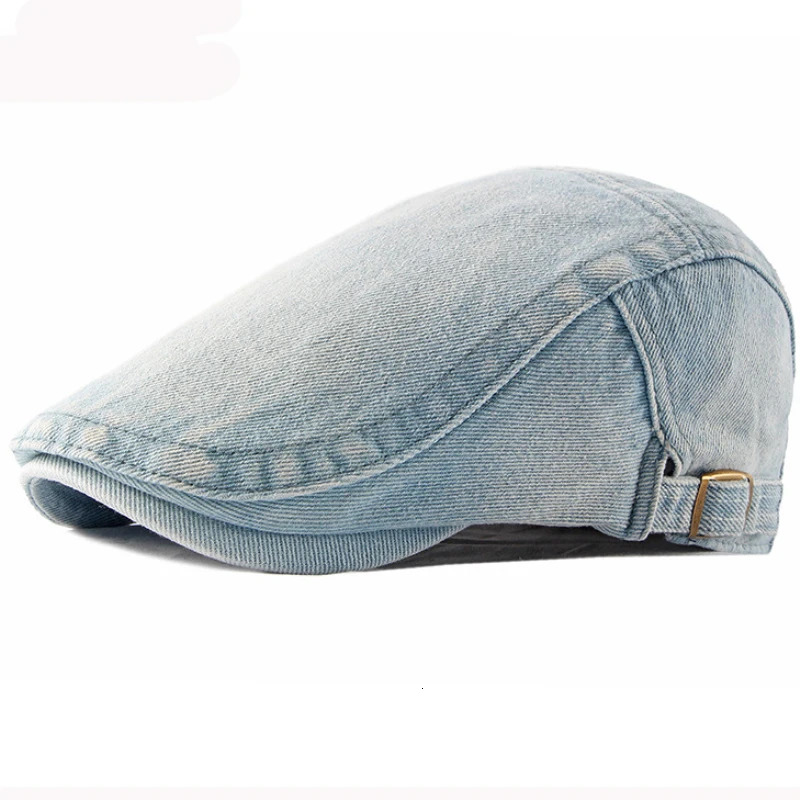 HT3301 Spring Autumn Mens Beret Retro Denim Beret Artist Beret Adjustable Flat Hat Mens Beret 250420