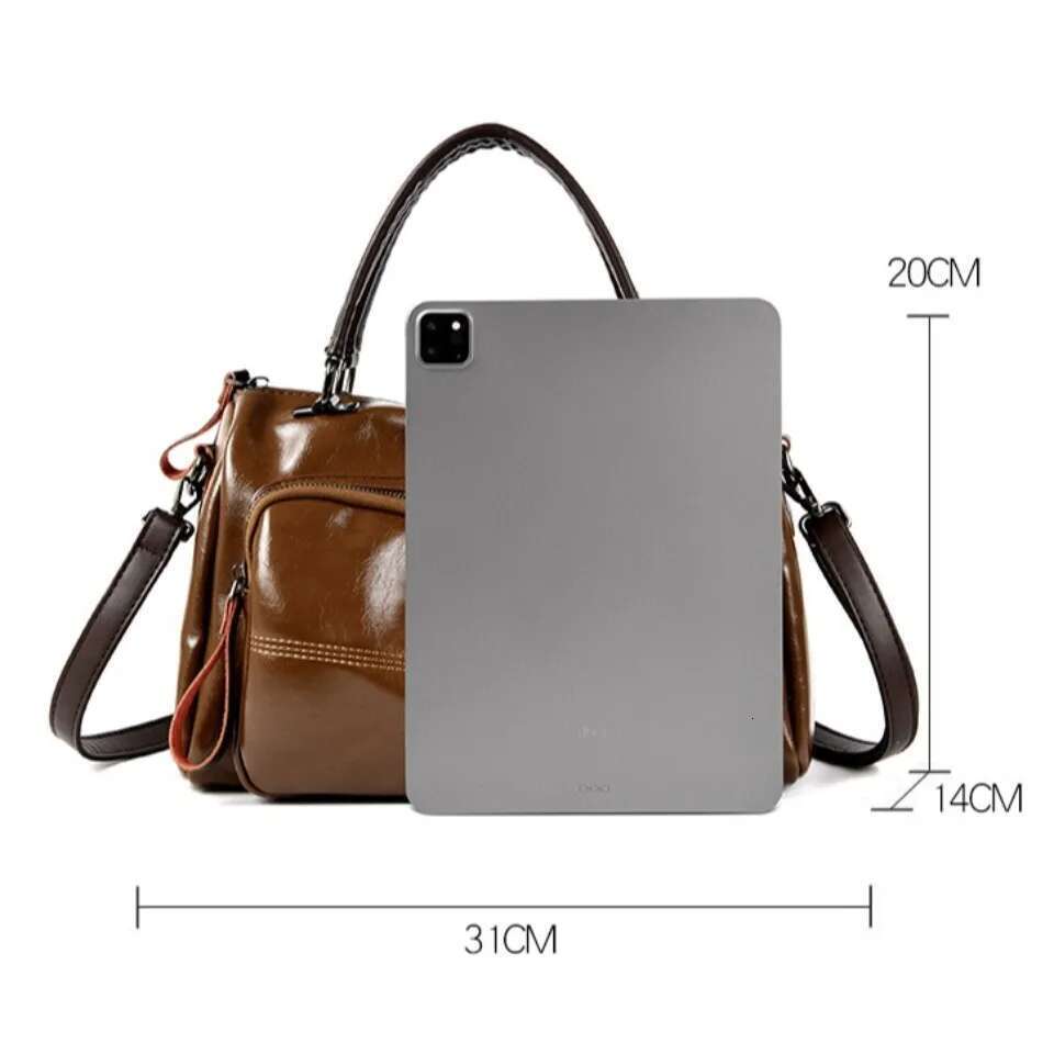 Vintage Soft Oil Pu Leather Women Handbag Large Capacity Shoulder Crossbody Travel Business Hand Bag Casual Tote Sac Bag