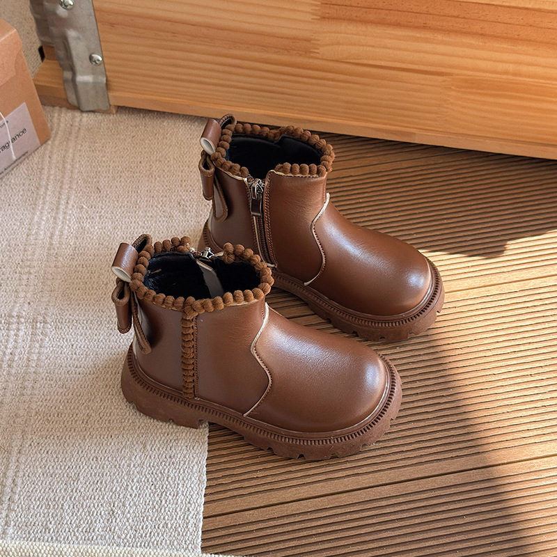 New designer shoes Boys and Girls Short Boots Autumn Winter New Fashionable Children s Bow Princess Girls Versatile Warm Martin Boots