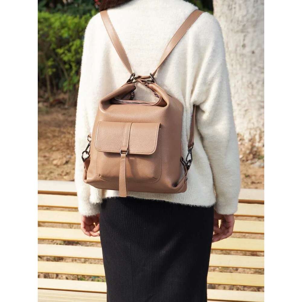 Zency Stylish Women Shoulder Genuine Leather Large Capacity Handbag Multifunction Satchel Backpack Brown In Bag Bag