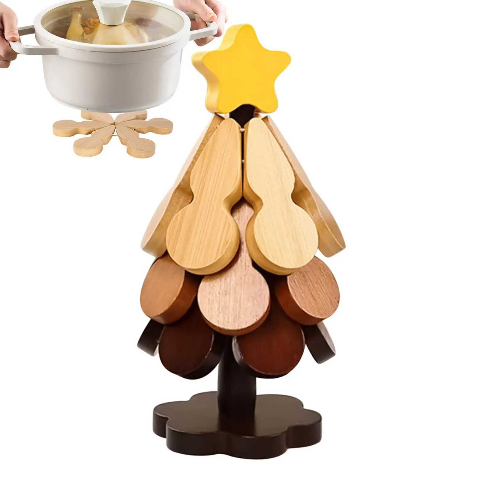 Wooden Trivets For Hot Dishes Folding Tree Shape Table Mat Holders Heat Insulated Pad Set Coasters For Pots Christmas decoration C251122