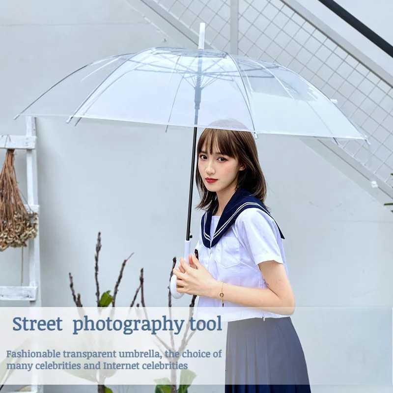 Transparent Umbrella Long Handle Thickened 16-rib Transparent Umbrella Artistic Street Photography Transparent Umbrella StudentM251122