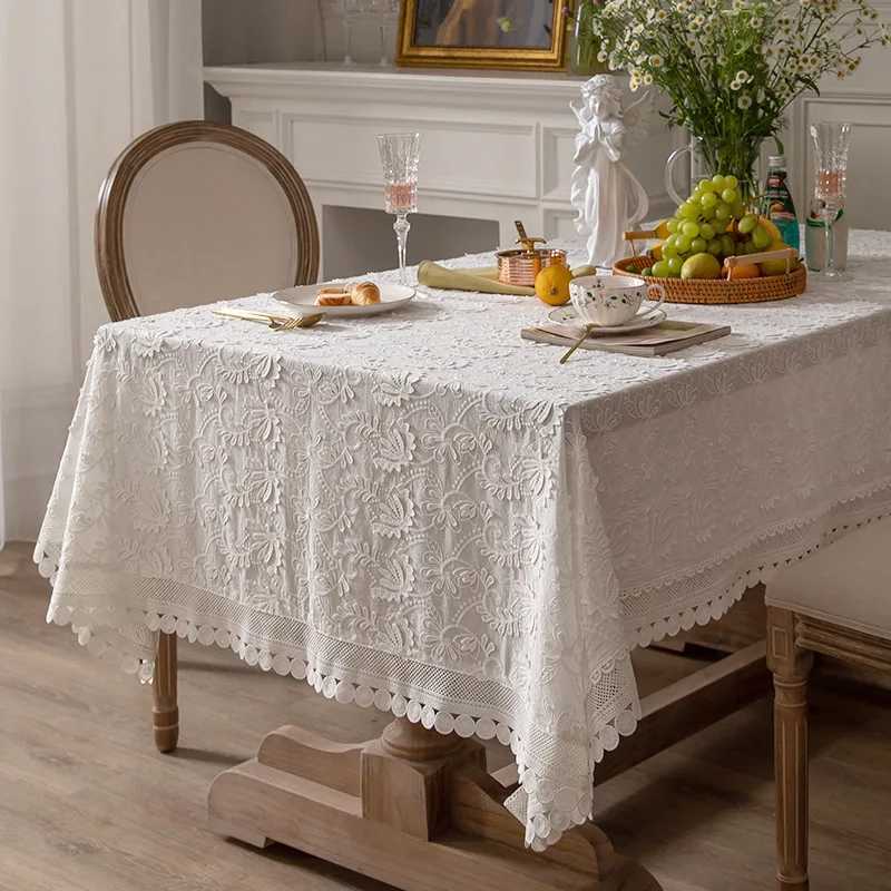American White Embroider Dinner Table Decoration Luxury Lace Tablecloth for Living Room Bedroom Cover Table Party Table Cloth C251122