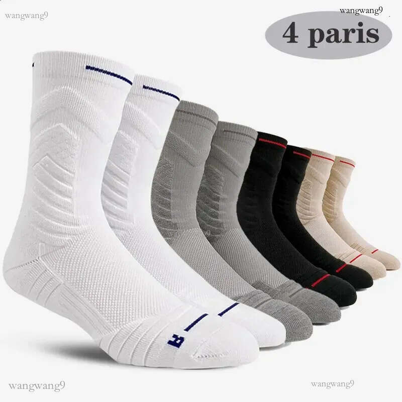 4 pairsbatch professional basketball socks breathable mens mid tube white sports towel bottom 240929