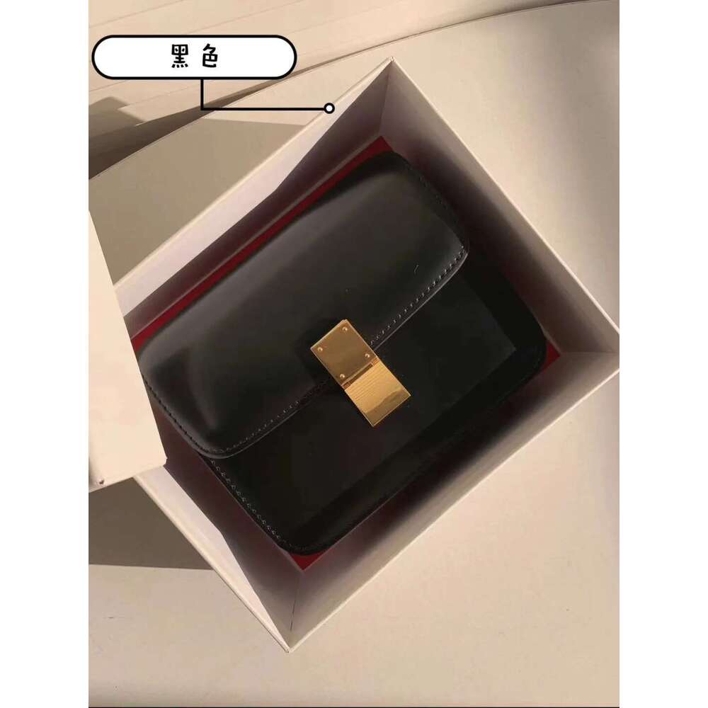Classic Genuine Leather Box Tofu Shoulder For Women Adjustable Design Flap Crossbody Bag With Lock Bag