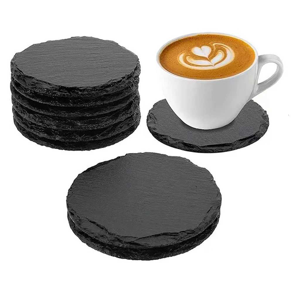 10Pcs Natural Slate Drink Coasters Round Black Stone Insulation Cup Coaster for Coffee Table Home Kitchen Bar C251122
