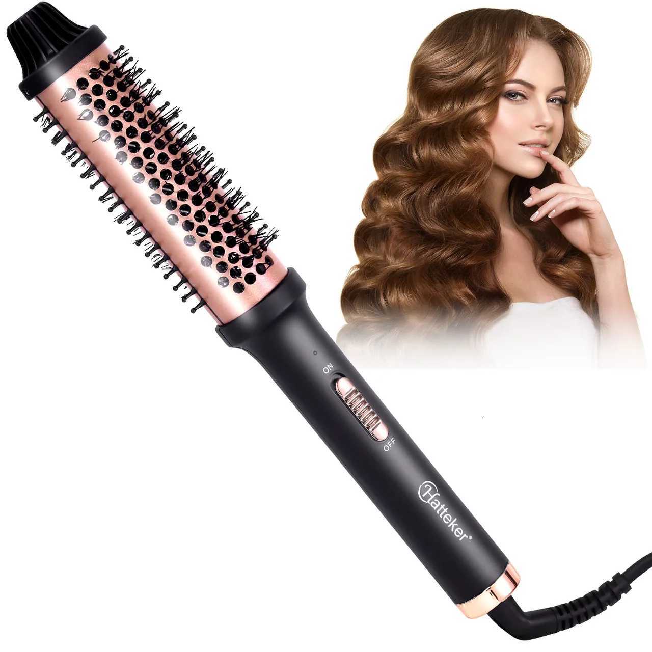 Hatteker Cylinder Electric Curling Brush Home Heated Brush for Short/Long Hair Inward Curls Anti-Frizz Quick-Style DesignT251122