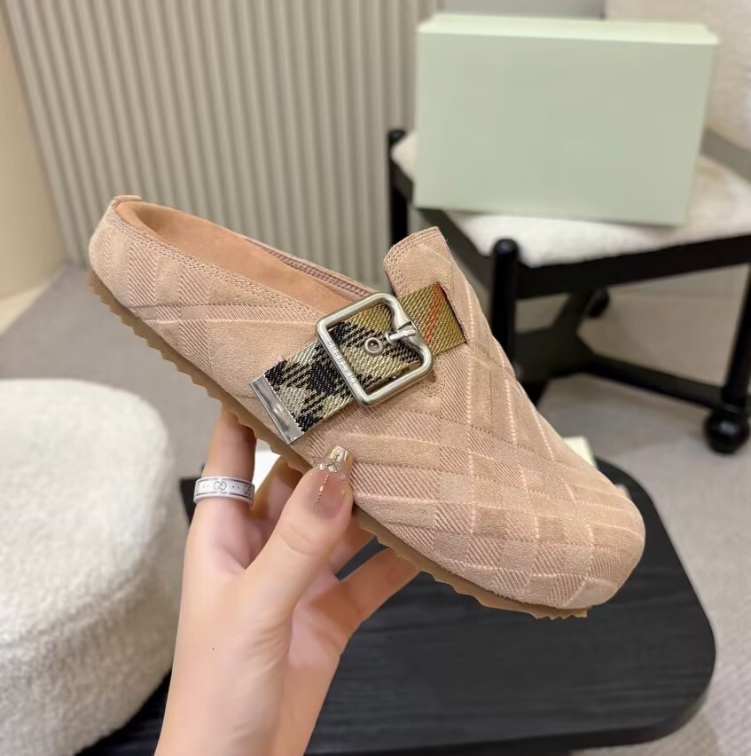 Check Suede Urchin Clogs Slippers Designer Fashion High-Quality Men Women Suede Half Sandals Size 35-45 3685