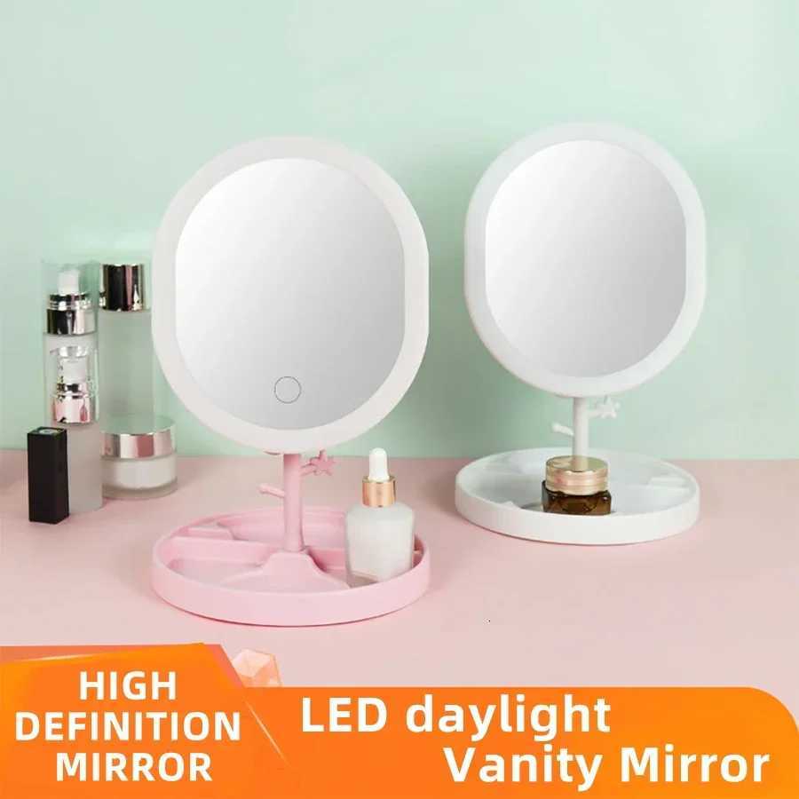 Makeup Mirror With LED Light Desktop Fill Light Desktop Folding Metal Beauty Dressing Mirror Home Dormitory Rechargeable Light M251122