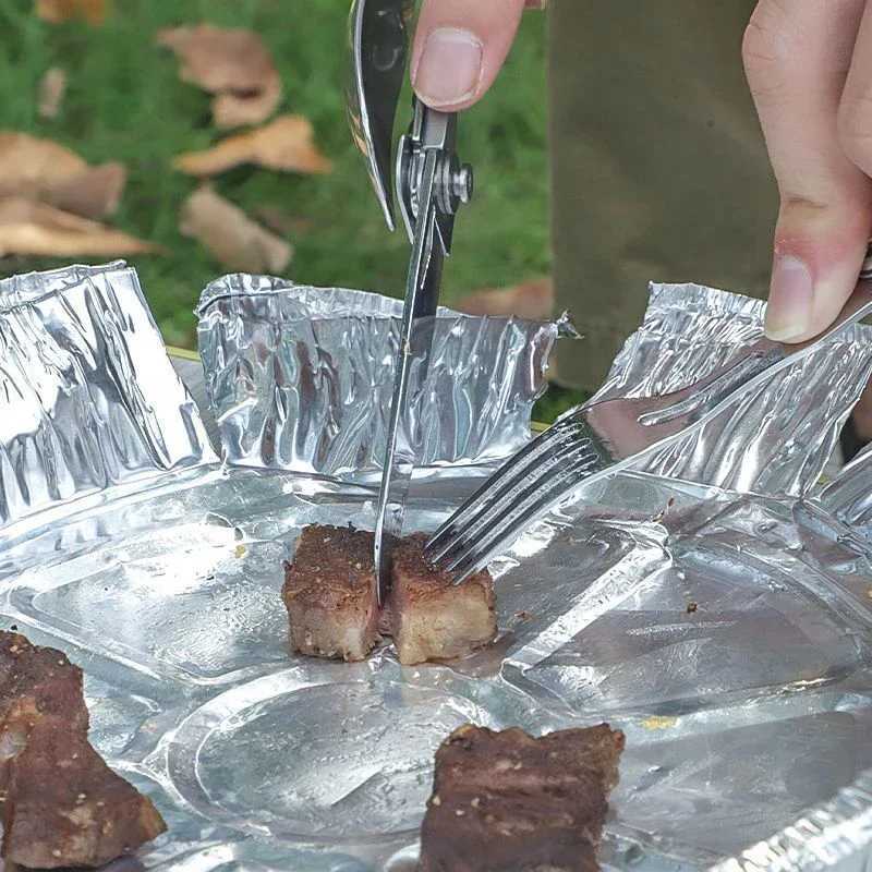 Multifunctional EDC folding outdoor tableware camping portable meal knife fork spoon bottle outdoor camping cookware titanium J251121