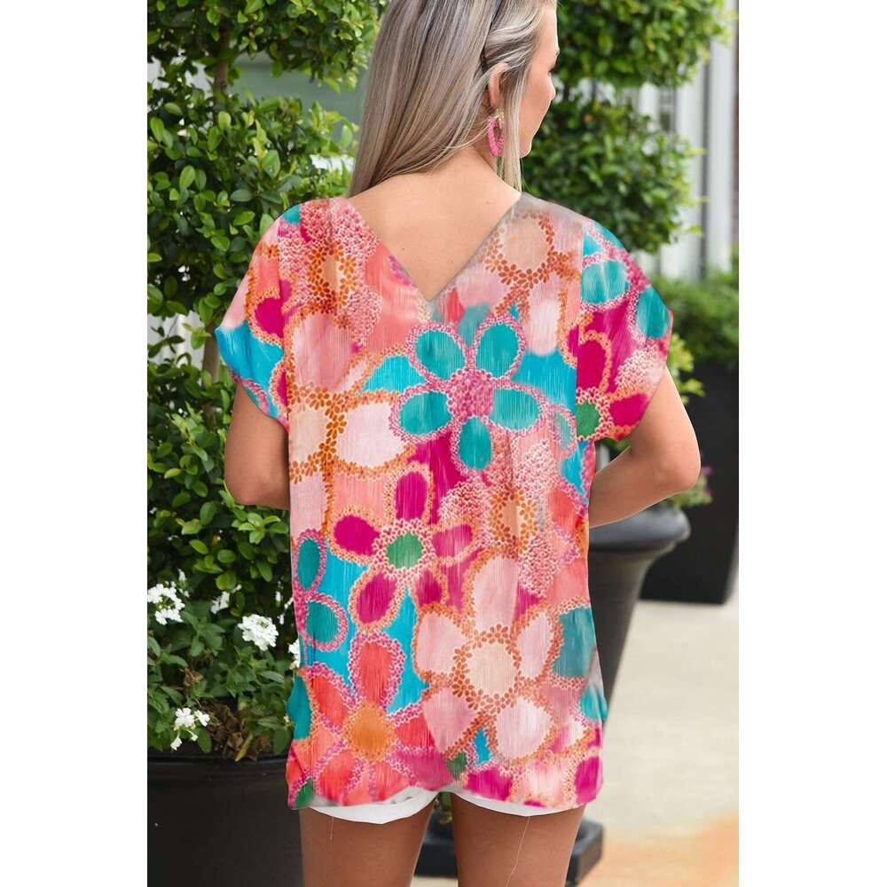 DHessentials Womens Tank Tops Pink Abstract Print V Neck Dolman Blouse Trendy 2025 Sping Summer Cami Shirts