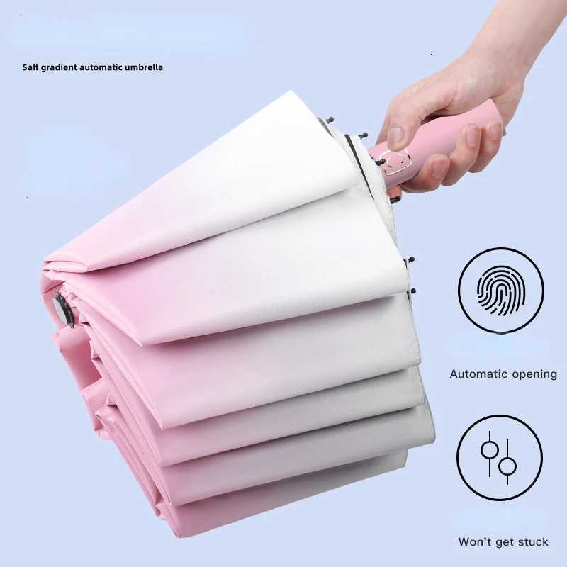 20 Bone Automatic Gradient Color Umbrella for Men Women Large 3 Fold WindproofWaterproof Sunshade Sun UV Protection UmbrellasM251122