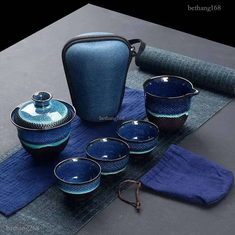 Chinese Kung Fu Travel Tea Set Ceramic Glaze Teapot Teacup Gaiwan Porcelain Teaset Kettles Teaware Sets Drinkware Tea Ceremony 240726