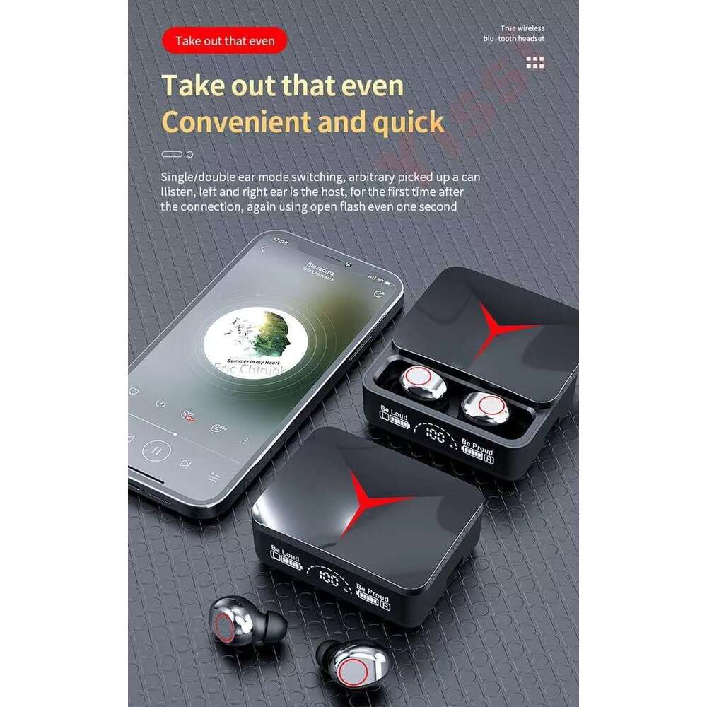 Wireless Bluetooth Earbuds With LED Display Charging Case Noise Cancelling In-Ear Headset Black