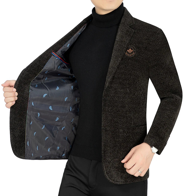 Handsome Casual Mens Wool Jacket High Quality Fashion Autumn Winter Thick Short Lapel Coat Outerwear 251110