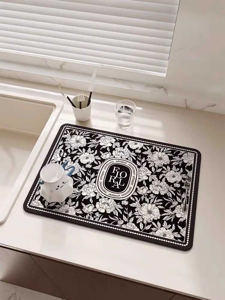 Floral Printed Dish Drying Mat Super Absorbent Coffee Drain Pad Tableware Draining Pad Quick Dry Rug Kitchen Dinnerware Placemat C251122