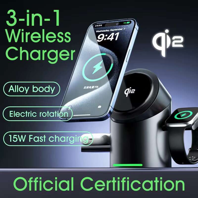 ing Aluminum Phone High Quality Automatic Touch Rotation QI23 in 1 Magnetic Folding Wireless Charger
