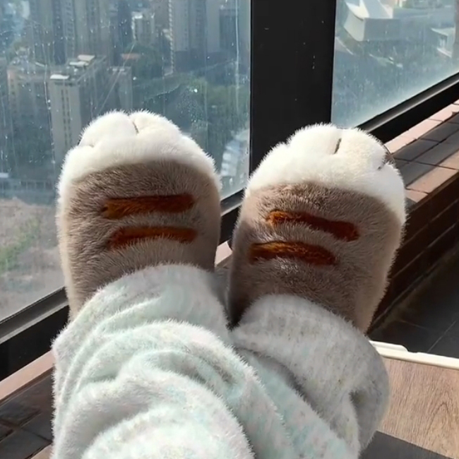 Winter Cartoon Cat Paw Style Women's Slippers for Home Warmth Men's Plush Flat Shoes fluffy slippers