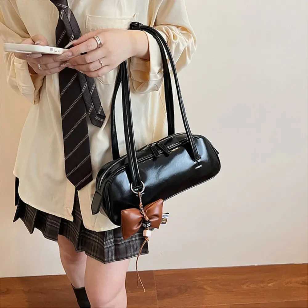 Fashion French Style Pu Bowling Bag Large Capacity Elegant Boston Shoulder Bag Casual PU Leather Women Handbags Armpit BagT251122