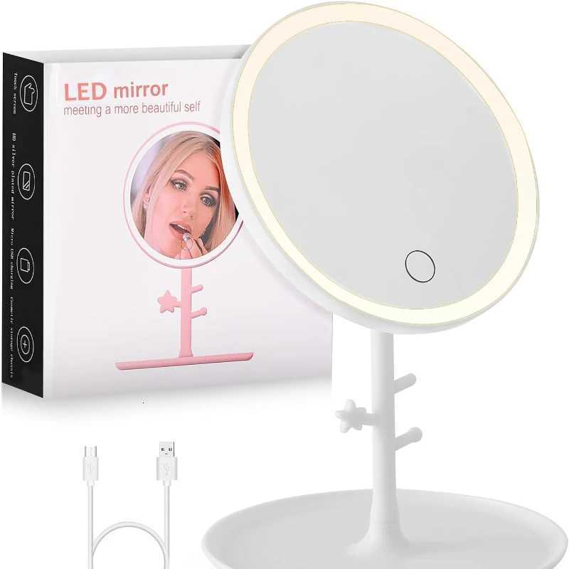 LED Makeup Mirror 3 Colors Dimmable Touch Rechargeable Stepless Dimming Vanity Mirror Detachable Travel Portable Makeup Supplies M251122