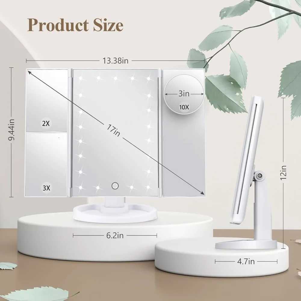 Vanity Makeup Mirror with Light 2X/3X/10X Magnification Lighted Cosmetic Mirror Touch Control Trifold Dual Power Supply Portable M251122