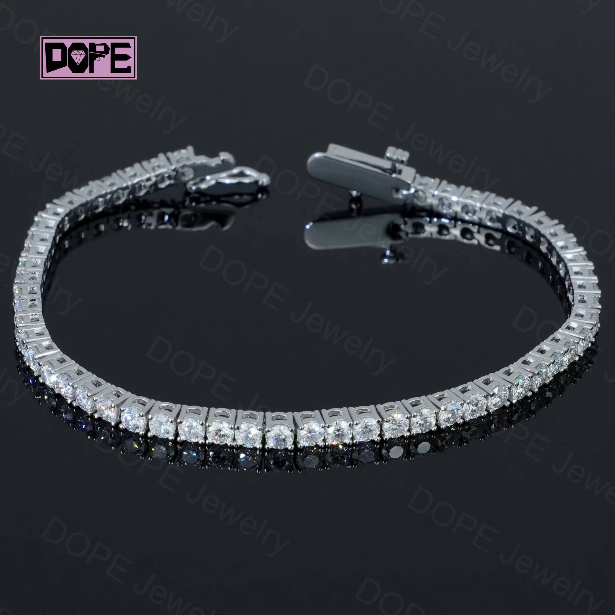 3mm Hot Selling VVS Moissanite Bracelet Iced Out 925 Sterling Silver White Gold Plated Bling Moissanite Tennis Bracelet
