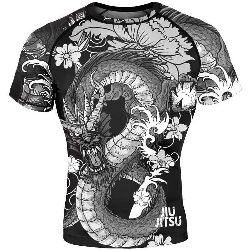 Mma clothing boxing compression shirt mens sports shirt 3D dragon print Muay Thai fast drying sports training T-shirt top W250422